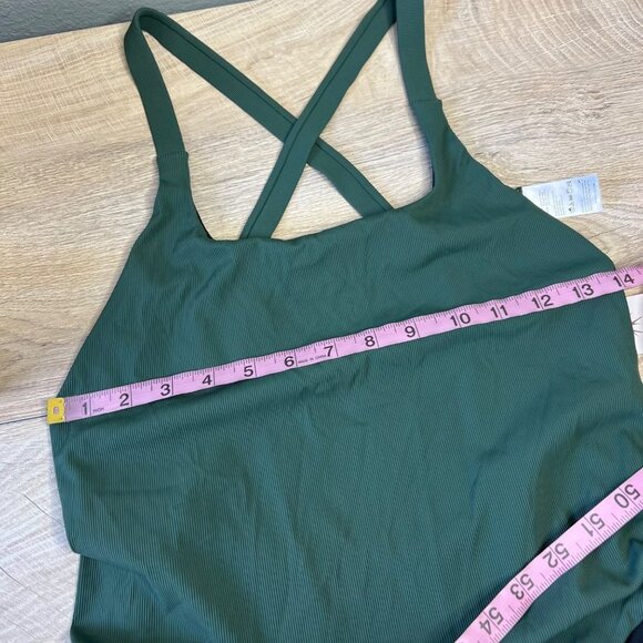 NWT Speedo Micro Ribbed Crossback One Piece Swimsuit High Cut Bottle Green L - Picture 4 of 11